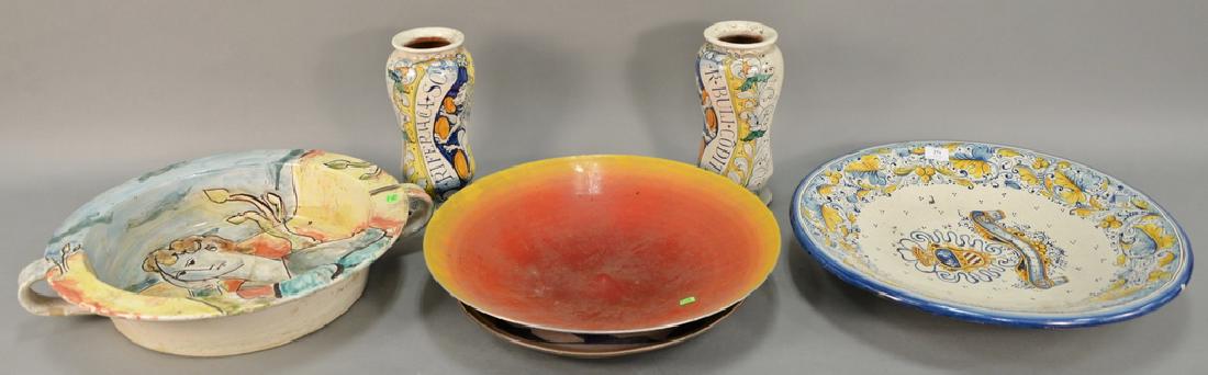 Six piece lot to include Hackman enameled center bowl, (1 of 7)