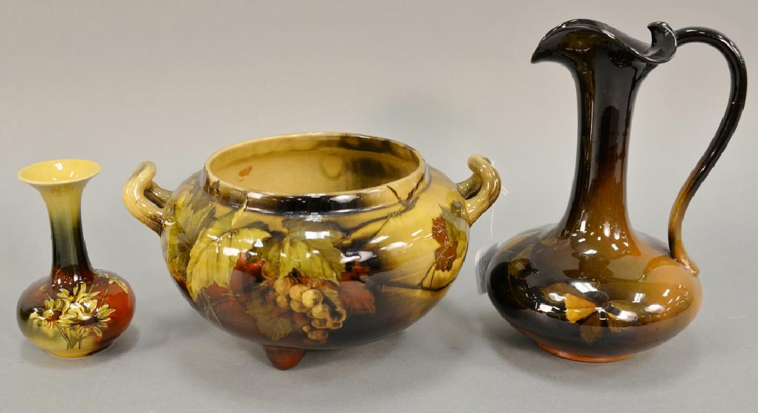 Three Rookwood glazed pottery pieces including an ewer (1 of 10)
