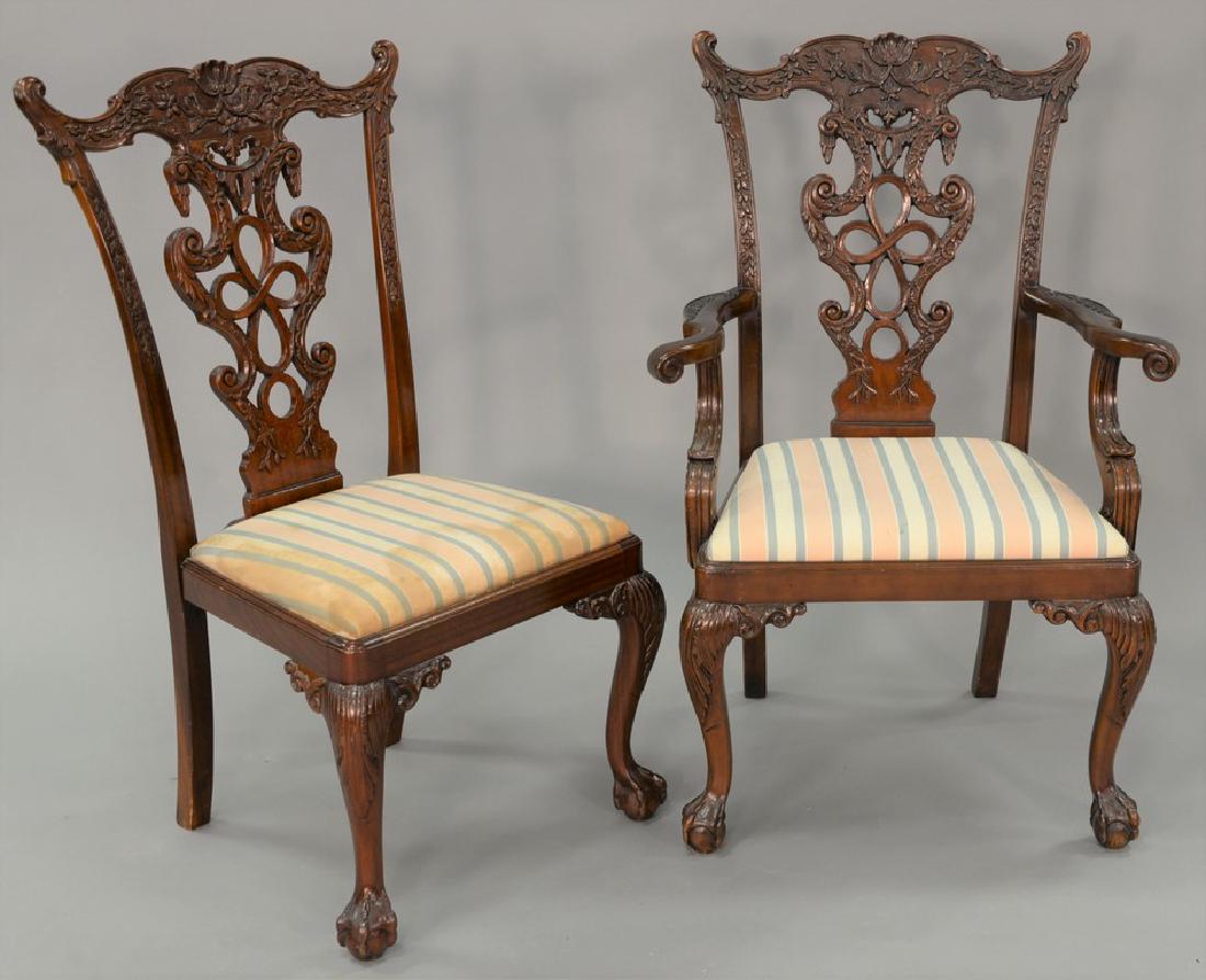 Set of twelve mahogany Chippendale style dining chairs. (1 of 1)