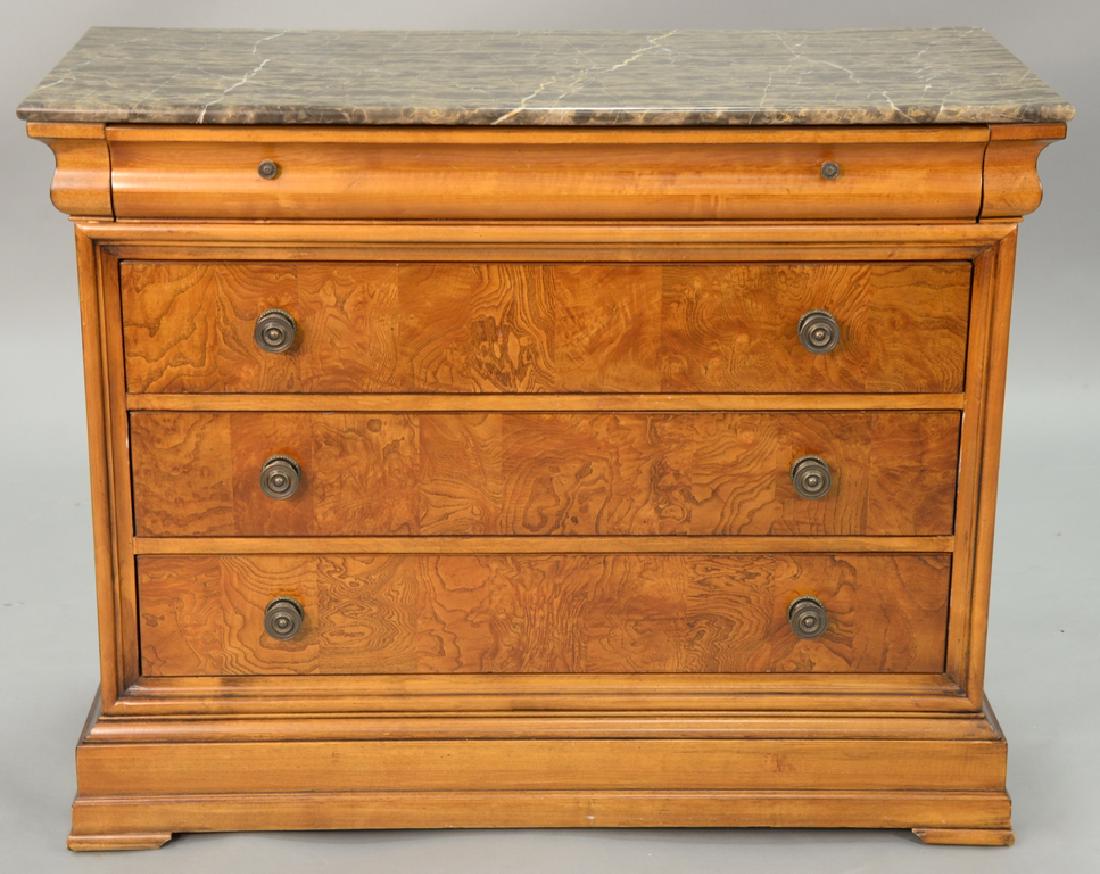 Ethan Allen marble top chest. ht. 34 in., wd. 42 in.