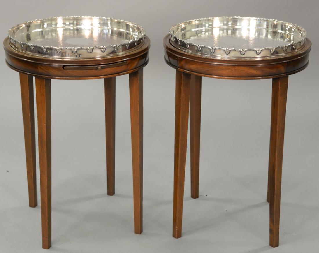 Pair of round top stands with silver plate inserts (one (1 of 5)