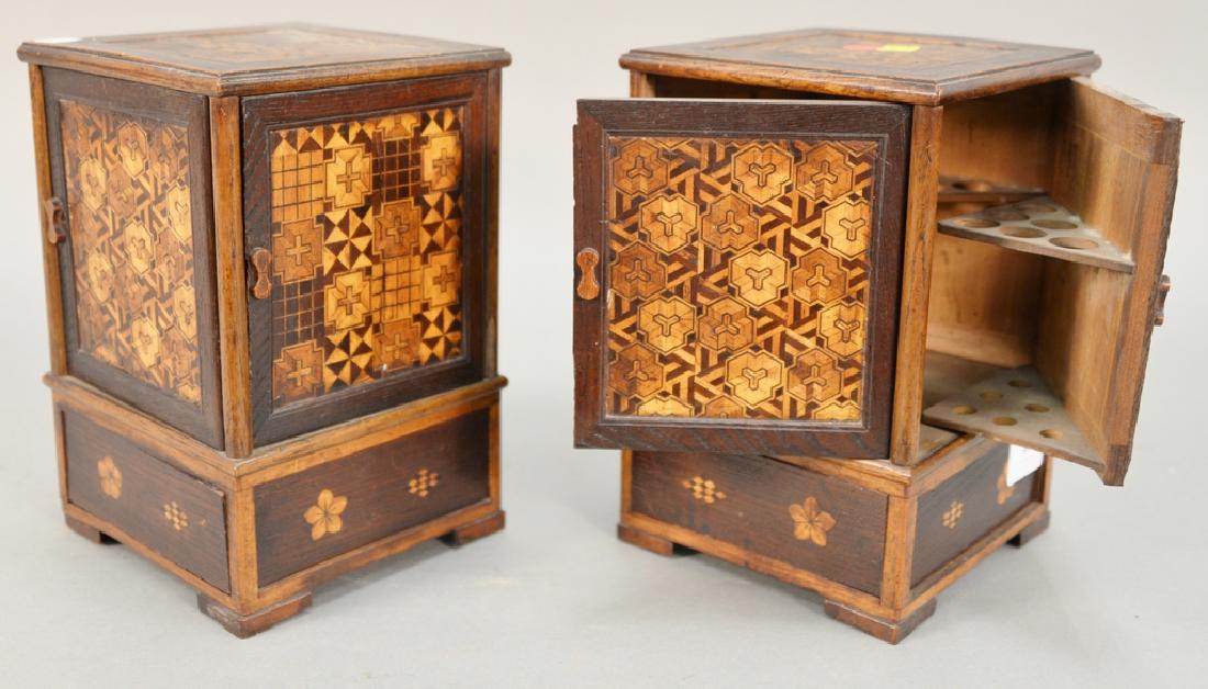 Pair of inlaid cigar boxes, each having four doors with (1 of 4)