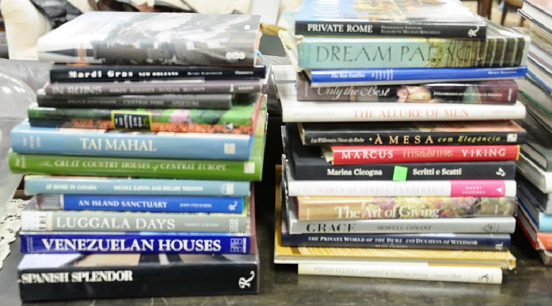 Lot of forty coffee table books to include Schindler: Lot of forty coffee table books to include Schindler "Mardi gras", Stefanidis "An Island Sanctuary", Scatti "Marina Cicogna" and Rodengen "The Legend of Cornelius Vanderbilt Whitney." etc. Provenance: