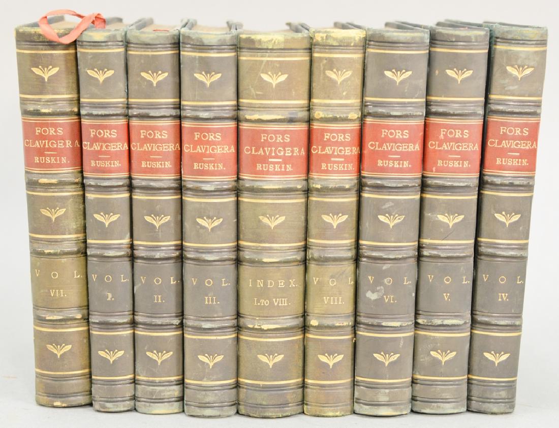 John Ruskin Fors Clavigera 1876 Geo. Allen London, 8: John Ruskin Fors Clavigera 1876 Geo. Allen London, 8 volumes plus index. Provenance: Estate of Kenneth Jay Lane*IMPORTANT NOTE: No credit card payments will be accepted for silver, gold, or jewelry f
