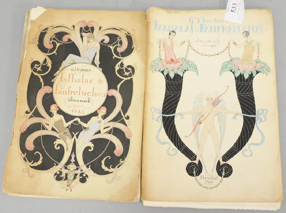 Two Georges Barbier Falbalas Fanfreluches Almanach pour: Two Georges Barbier Falbalas Fanfreluches Almanach pour 1926 and 1923 Paris books with twelve prints in each book. Provenance: Estate of Kenneth Jay Lane*IMPORTANT NOTE: No credit card payments will b