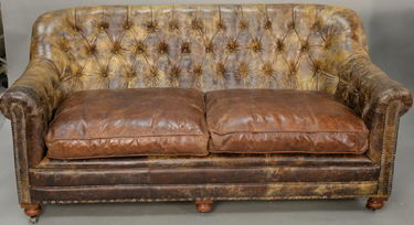 Leather Sofa With Tufted Back Wd 71 In