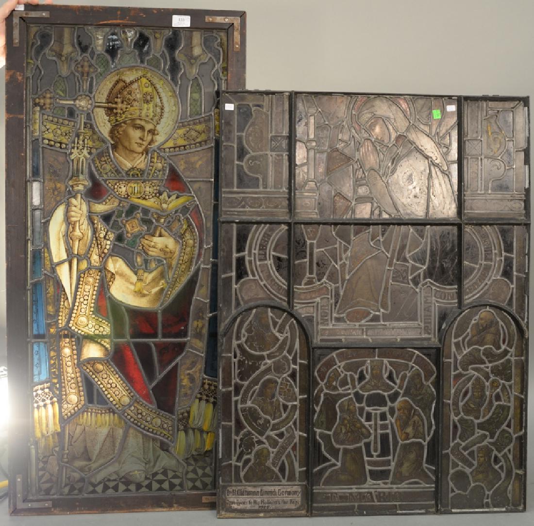 Two stained and leaded windows. 40" x 23" and 44 1/2" x: Two stained and leaded windows. 40" x 23" and 44 1/2" x 20 1/2"