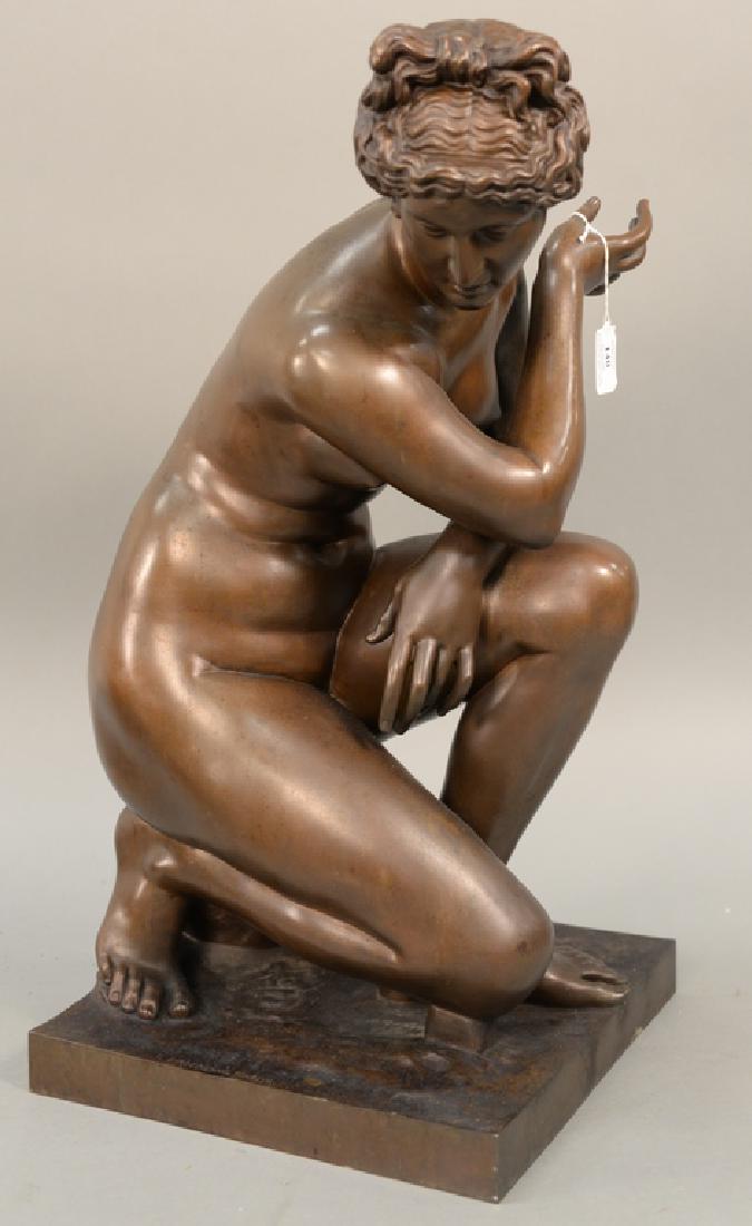 After F. Barbedienne, "Crouching Venus" bronze, marked: After F. Barbedienne, "Crouching Venus" bronze, marked on base: F. Barbedienne Fondeur. ht. 25 in., base: 11 3/4" x 12 1/4"