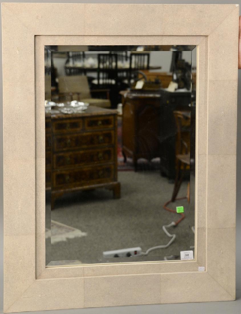 R + Y Augousti Shagreen rectangle mirror with metal tag: R + Y Augousti Shagreen rectangle mirror with metal tag on back. 35 3/4" x 27 3/4"