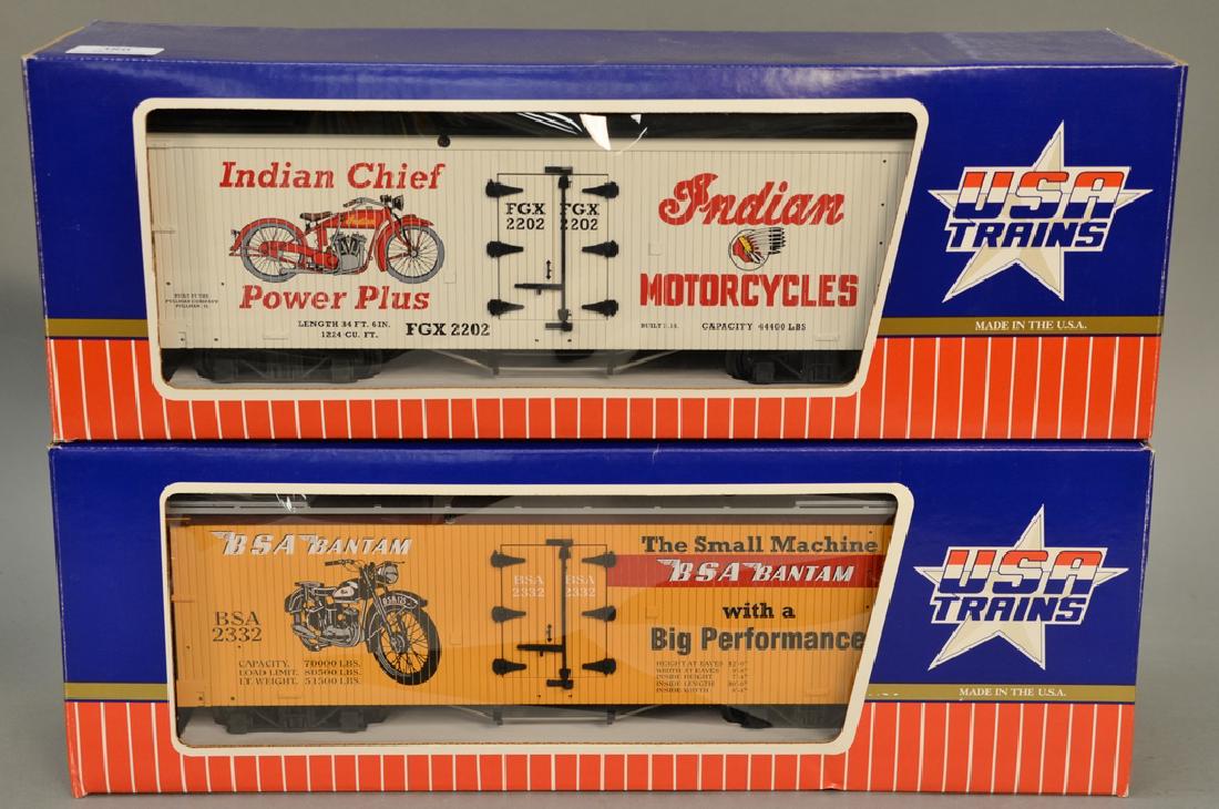 Two USA trains to include refrigerator cars, BSA Bantam: Two USA trains to include refrigerator cars, BSA Bantam motorcycle R-16111, with sound of steam mountain whistle and Indian Chief motorcycle R-16079.