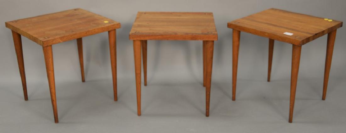 Set of three end tables in the manner of Paul McCobb,: Set of three end tables in the manner of Paul McCobb, ht. 17 in., top: 16'' x 16''
