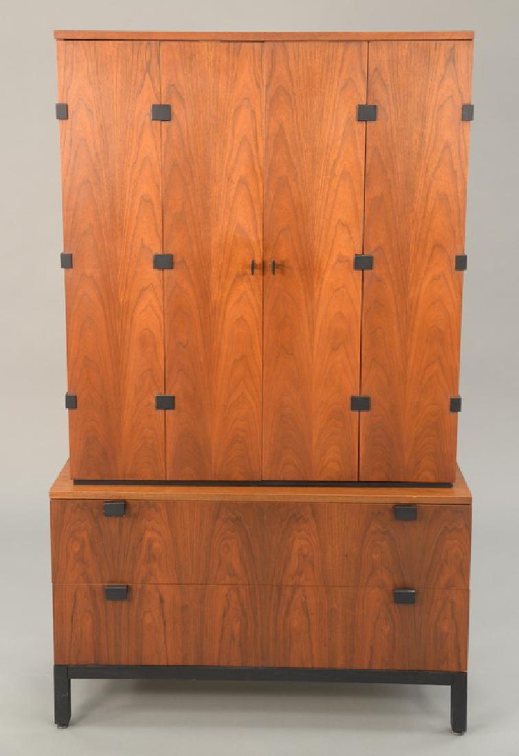 Milo Baughman for Directional rosewood two part: Milo Baughman for Directional rosewood two part cabinet, top with fitted interior. ht. 67 in., wd. 40 in., dp. 18 in.