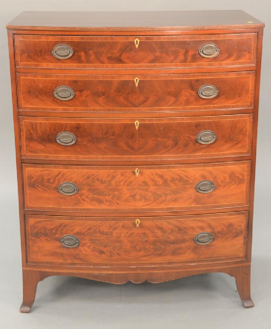 Four piece mahogany lot to include a pair of twin beds,: Four piece mahogany lot to include a pair of twin beds, chest, and night table. chest: ht. 48 in., wd. 39 in.