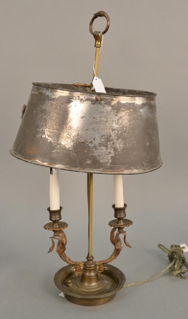 Bouillotte brass table lamp with metal shade. ht. 24 i: Bouillotte brass table lamp with metal shade. ht. 24 in.