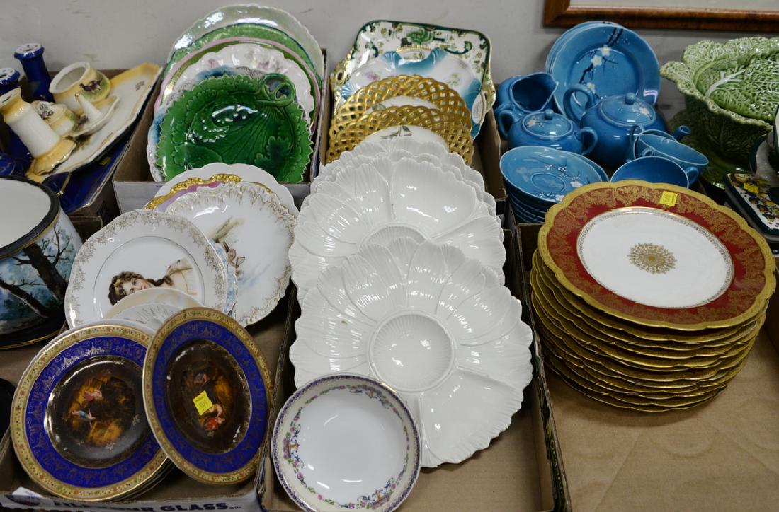 Six box lots of porcelain plates and saucers, four: Six box lots of porcelain plates and saucers, four white glazed hors d'oeuvres plates, twelve Limoges plates with gilt gold and red border, etc. along with a Victorian china "Dorset" set. Provenance: 