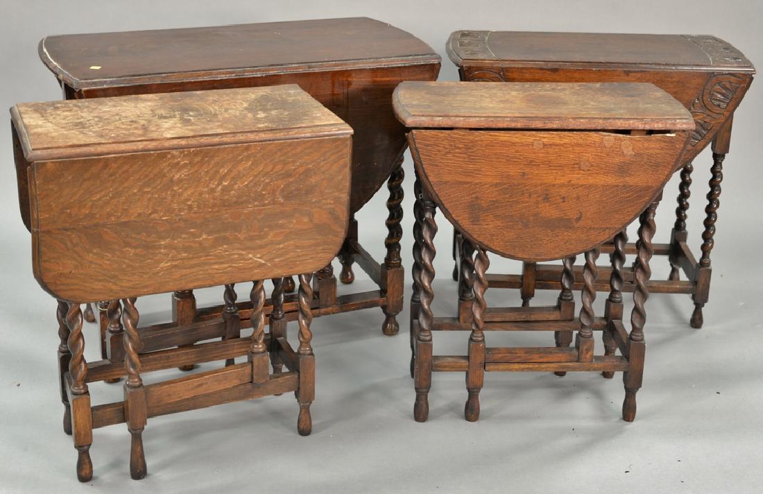 Four oak Jacobean style gateleg drop leaf tables.: Four oak Jacobean style gateleg drop leaf tables. largest: ht. 29 in., top open: 36" x 50" Provenance: From an estate in Lloyd Harbor, Long Island, New York
