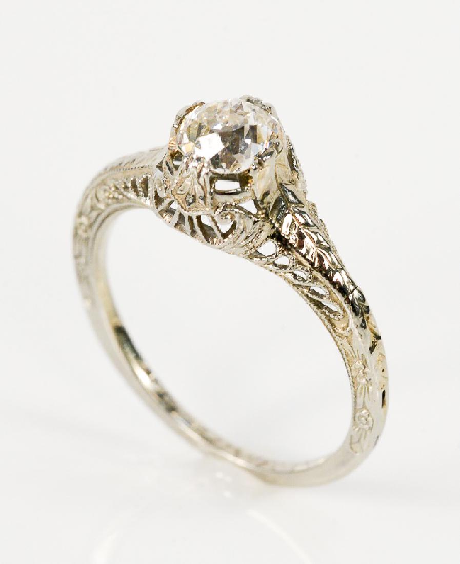18 karat white gold and diamond ring with filigree (1 of 3)