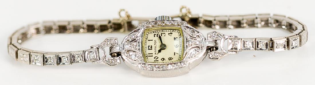 Hamilton platinum ladies wristwatch with 14 karat and (1 of 4)
