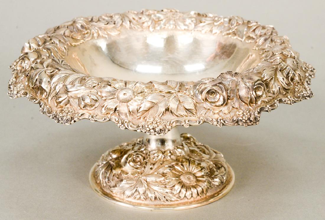 Stieff sterling silver compote with repousse edge.  ht. (1 of 5)