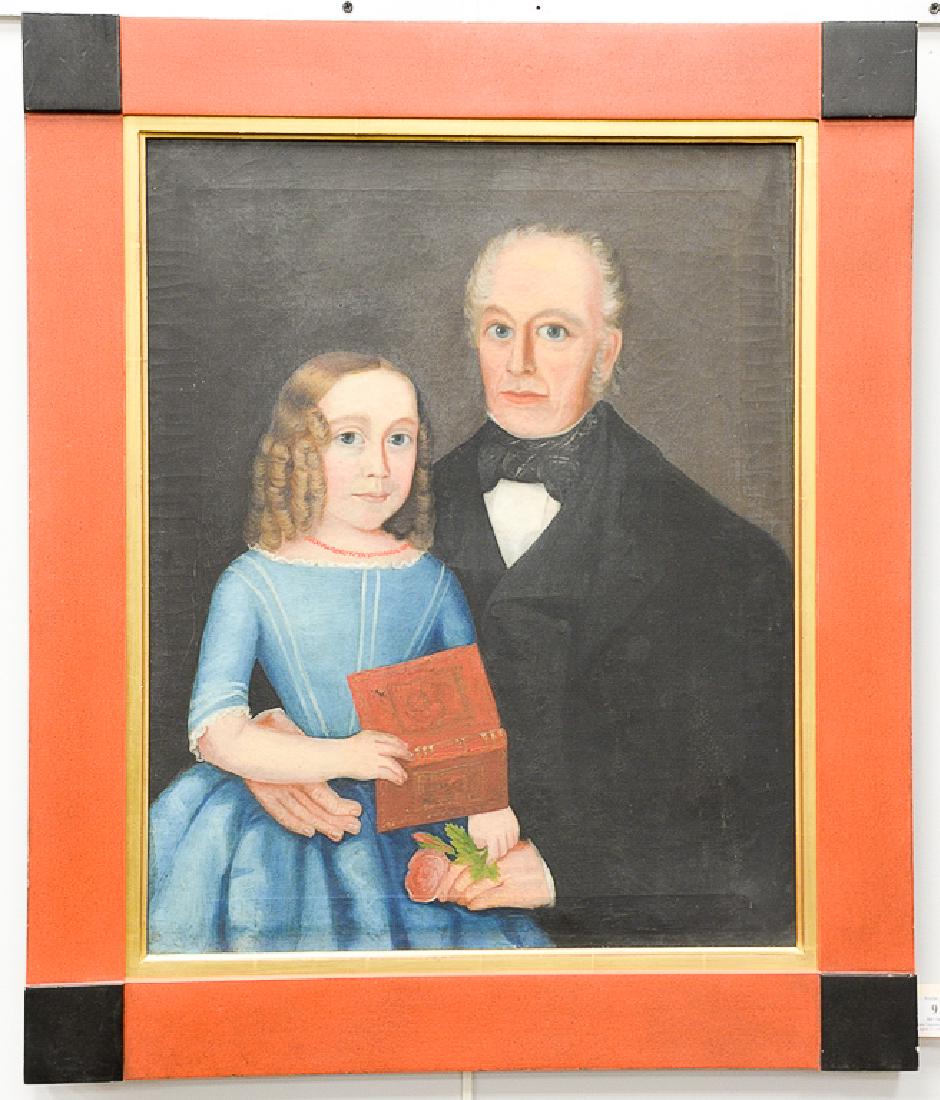 Primitive Folk Art portrait painting,  Father with (1 of 5)