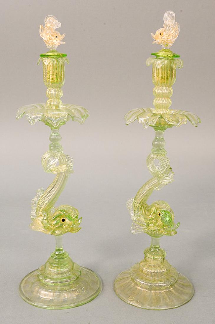 Pair of large Venetian figural glass candlesticks (1 of 6)
