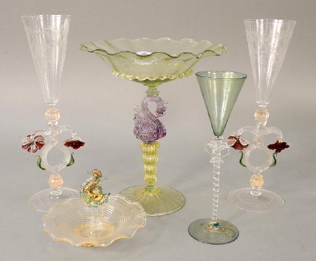 Group of five Venetian glass pieces to include figural (1 of 6)