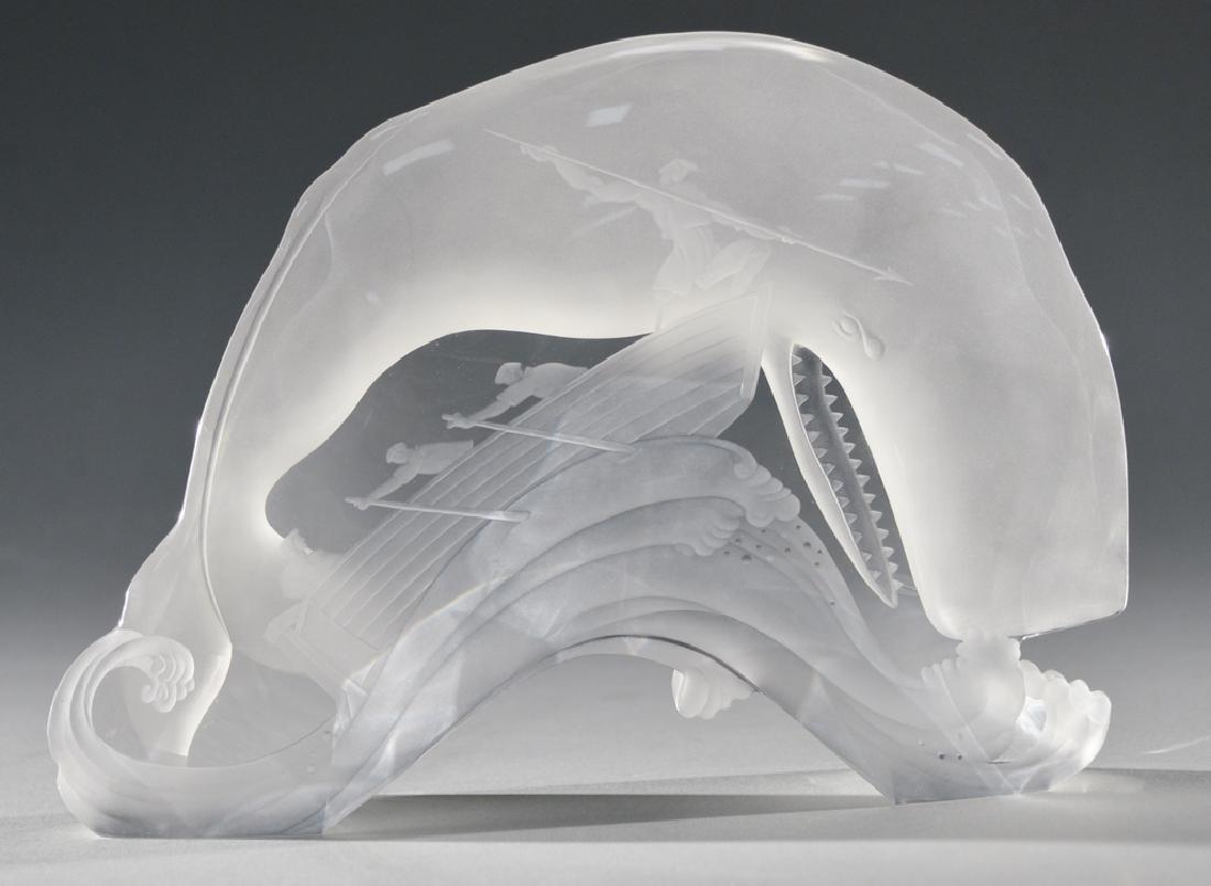 Steuben glass sculpture, engraved "Moby Dick", designed (1 of 5)