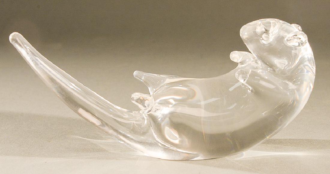 Steuben glass sea otter, crystal sculpture with otter (1 of 4)
