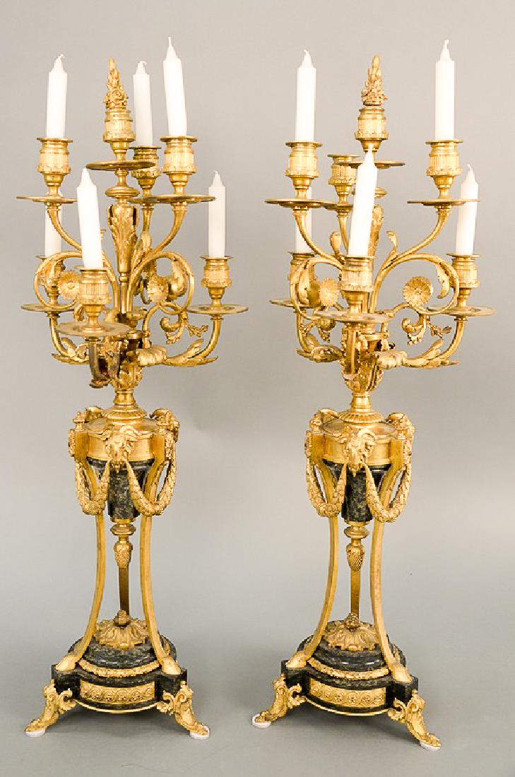Pair of large gilt bronze candelabra, seven light with (1 of 6)