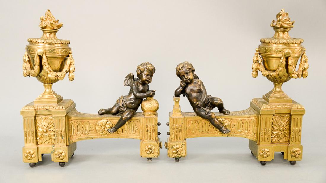 Pair of 19th Century bronze chenets with putti (1 of 5)