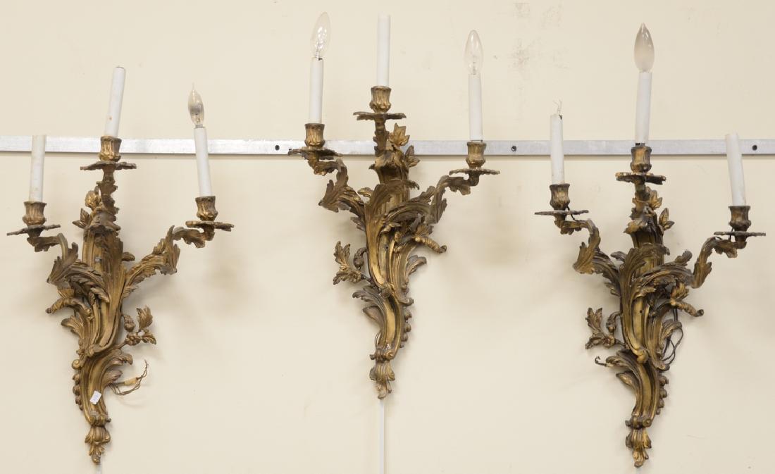 Set of eight French Rococo style bronze three light (1 of 7)
