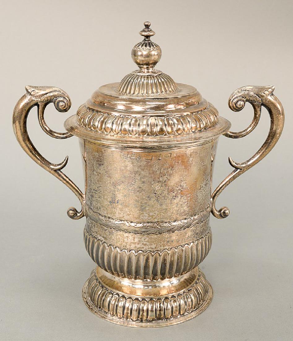 Silver cup with cover and two scrolled handles.  ht. 12 (1 of 7)