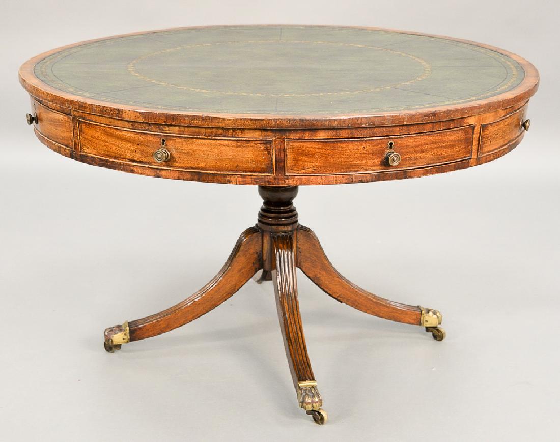George III mahogany drum table with tooled leather (1 of 6)