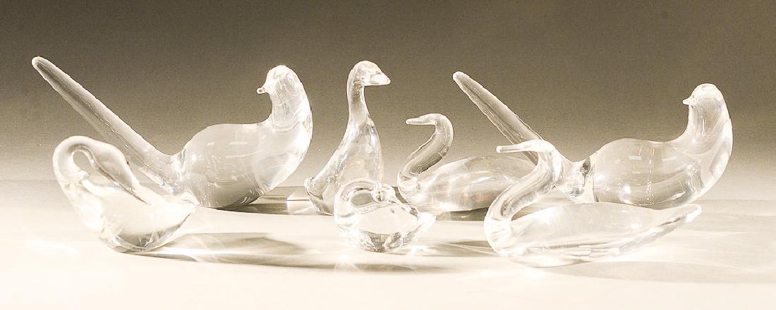 Seven piece Steuben glass bird group to include a pair (1 of 5)