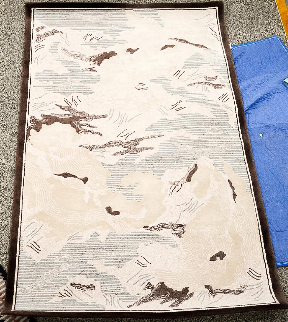 Edward Fields custom contemporary carpet, 1998, tan,: Edward Fields custom contemporary carpet, 1998, tan, green, and browns. 5' x 8' Provenance: Estate from Long Island, New York