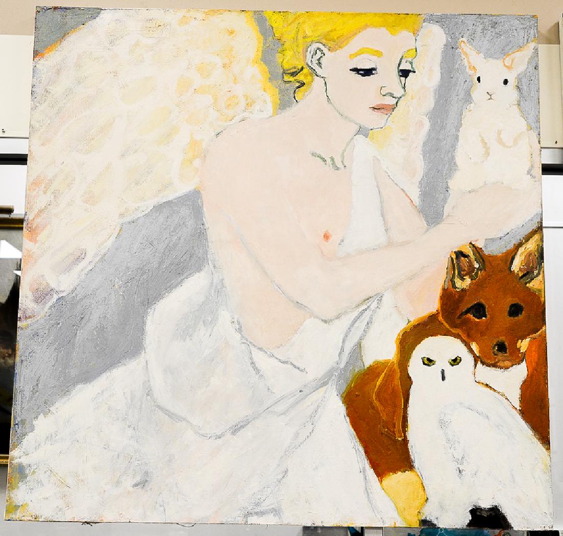 Betsy Podlach, oil and egg tempera on linen, "Angel",: Betsy Podlach, oil and egg tempera on linen, "Angel", signed on verso, 54" x 54" Being sold with a copy of Lionheart Gallery receipt $8,000.