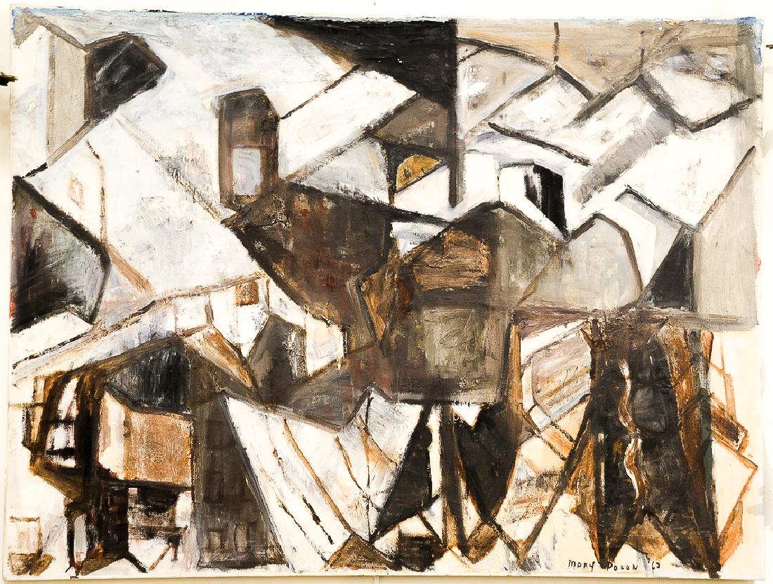 Mary Polon,  oil on canvas,  Snow Village,  signed and (1 of 6)