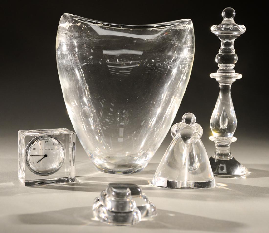Five piece Steuben group to include a clock, triple (1 of 4)