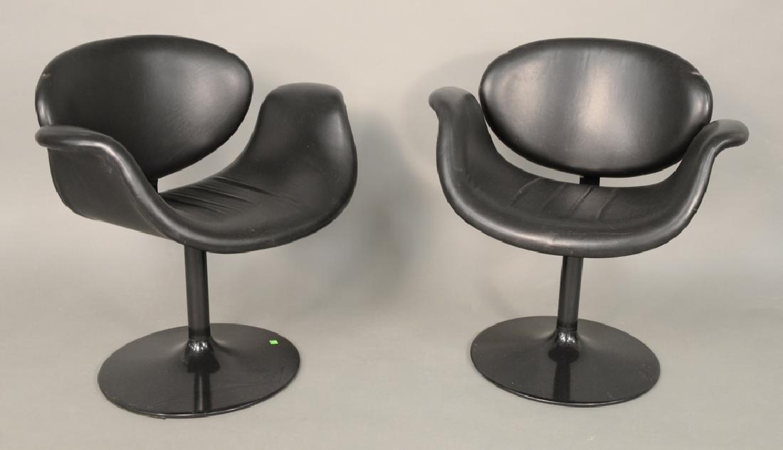 Set of six Pierre Paulin "Little Tulip" chairs, black: Set of six Pierre Paulin "Little Tulip" chairs, black leather on black tulip form with swivel base, manufactured by Artifort. Provenance: Estate from Long Island, New York