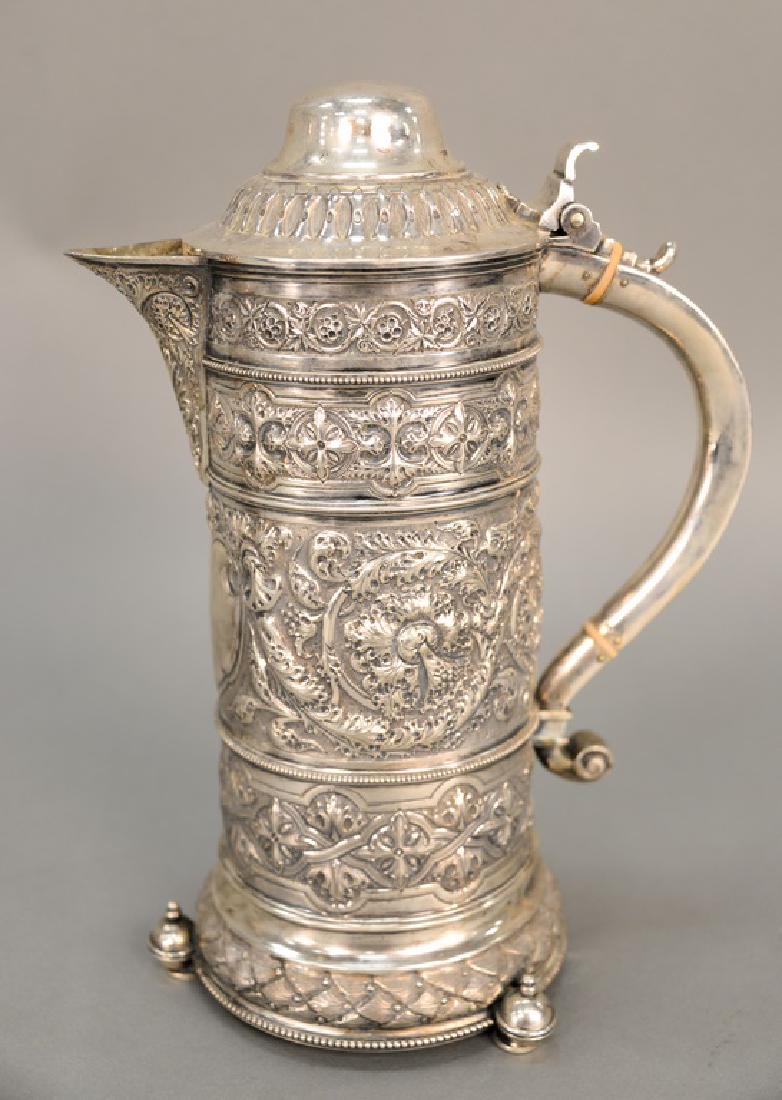 English silver ewer having overall embossed body on (1 of 8)