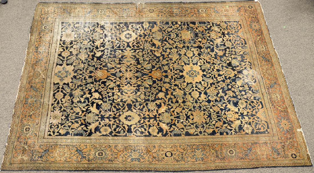 Oushak Oriental carpet (worn, 6 in. tear at border). (1 of 8)
