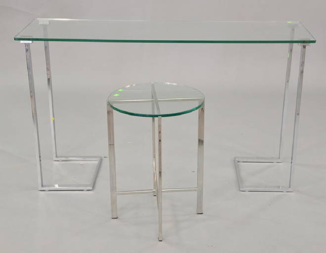 Two Chrome And Glass Tables Including One Hall Table