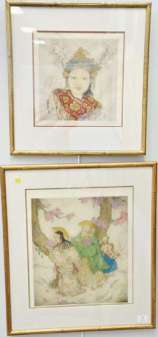 Pair of Elyse Ashe Lord (1900-1971), etching hand: Pair of Elyse Ashe Lord (1900-1971), etching hand colored in watercolor, "Princess" and two Geisha by blossoming three, plate sizes 11" x 10 3/4" and plate size 16" x 13 3/4"