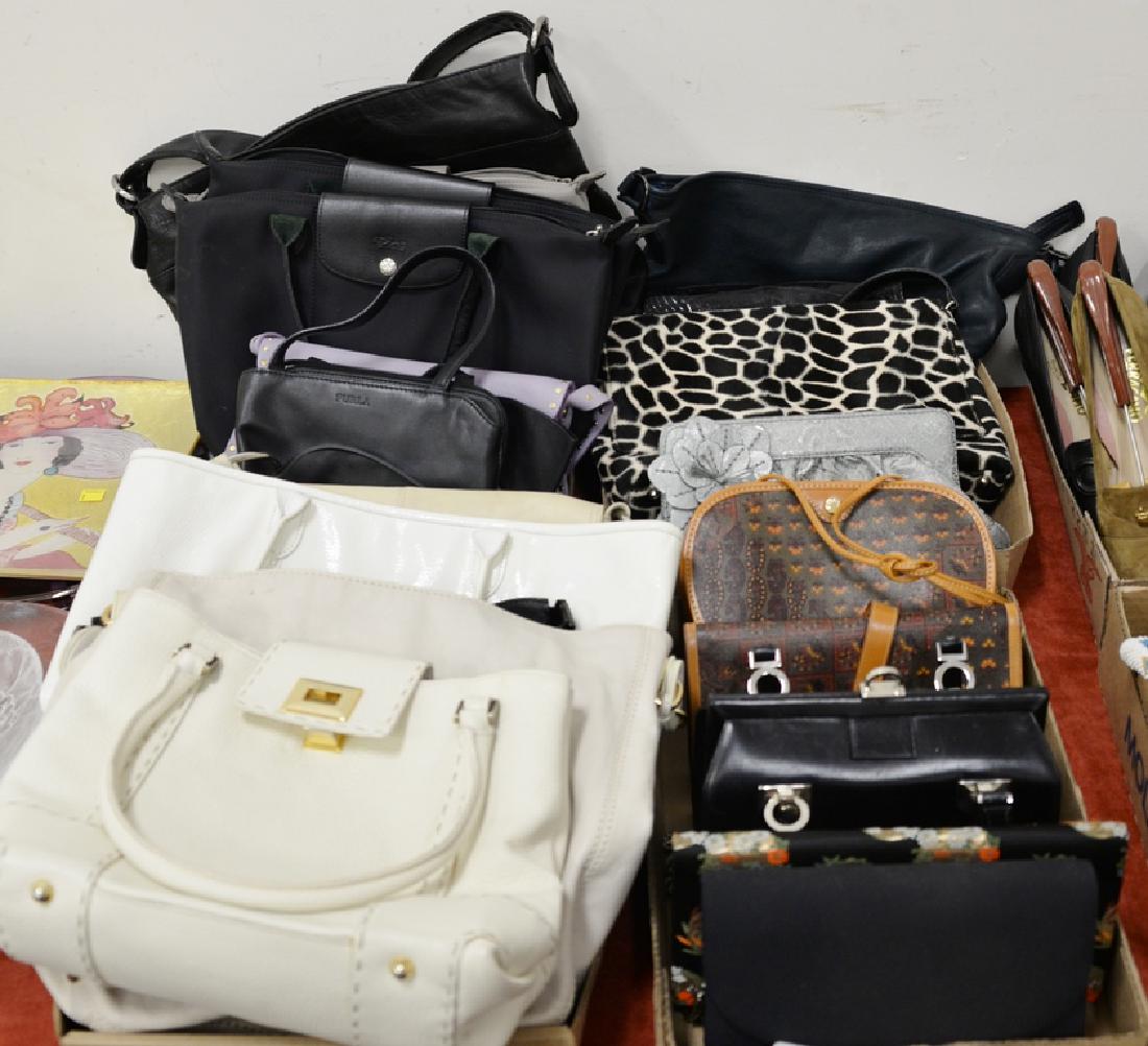 Group of twenty handbags and purses to include Celine,: Group of twenty handbags and purses to include Celine, Yamamoto, Koret, Escada, Kate Spade, Alfani, and Longchamp. largest: ht. 11 in., wd. 16 in.