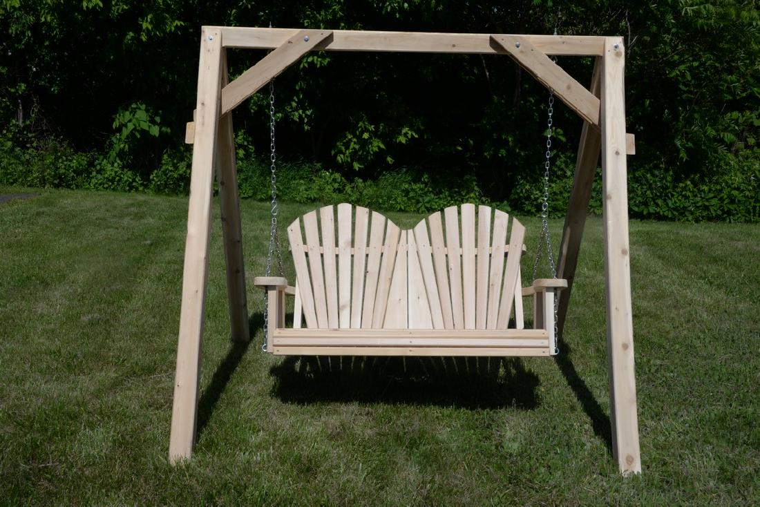 New white cedar outdoor swing, Amish made. ht. 71 in.,: New white cedar outdoor swing, Amish made. ht. 71 in., lg. 78 in.