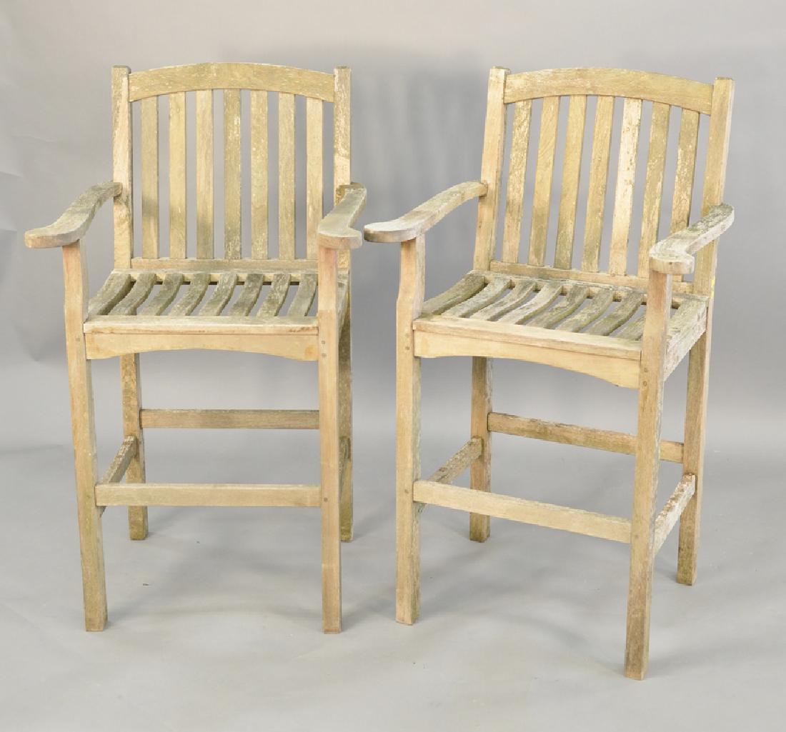 Outdoor Designs pair of teak bar stools. ht. 47 1/2: Outdoor Designs pair of teak bar stools. ht. 47 1/2 in., seat ht. 28 1/2 in.