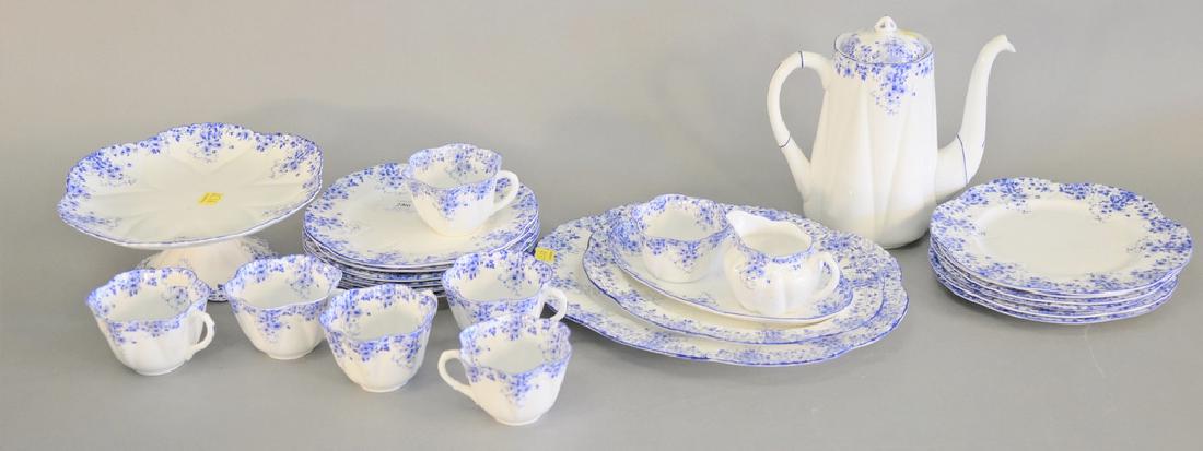 Shelley Dainty Blue china group to include a snack set: Shelley Dainty Blue china group to include a snack set plates with cups, plates, teapot, compote, three oval trays, etc., 24 total pieces.
