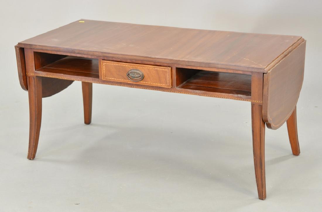 Margolis mahogany drop leaf coffee table with one: Margolis mahogany drop leaf coffee table with one drawer. ht. 18 3/4 in., top: 18" x 38"