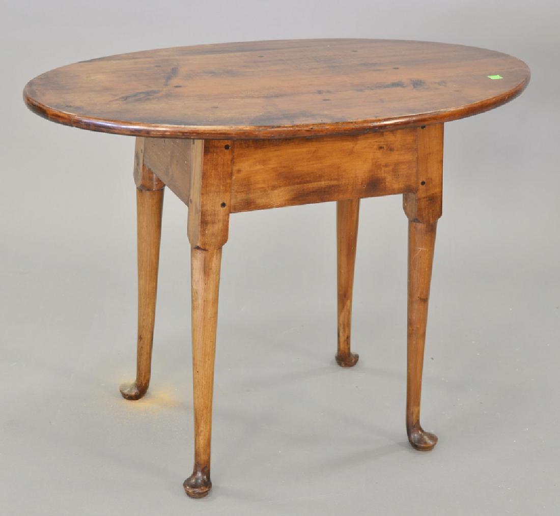 Queen Anne tea table with oval top, circa 1740 (top: Queen Anne tea table with oval top, circa 1740 (top restored). ht. 25 1/2 in., top: 20 1/2" x 34"