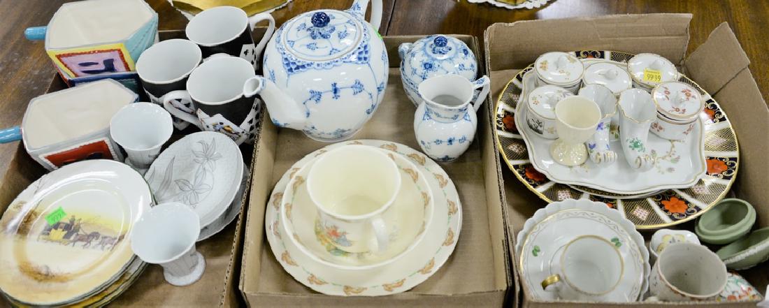 Three tray lots to include Richard Ginori porcelain,: Three tray lots to include Richard Ginori porcelain, Royal Copenhagen Hieracium Pilosella Flora Danica cup and saucer, Bunnykins cup, bowl, and plate; three piece Royal Copenhagen tea set; Royal Doult